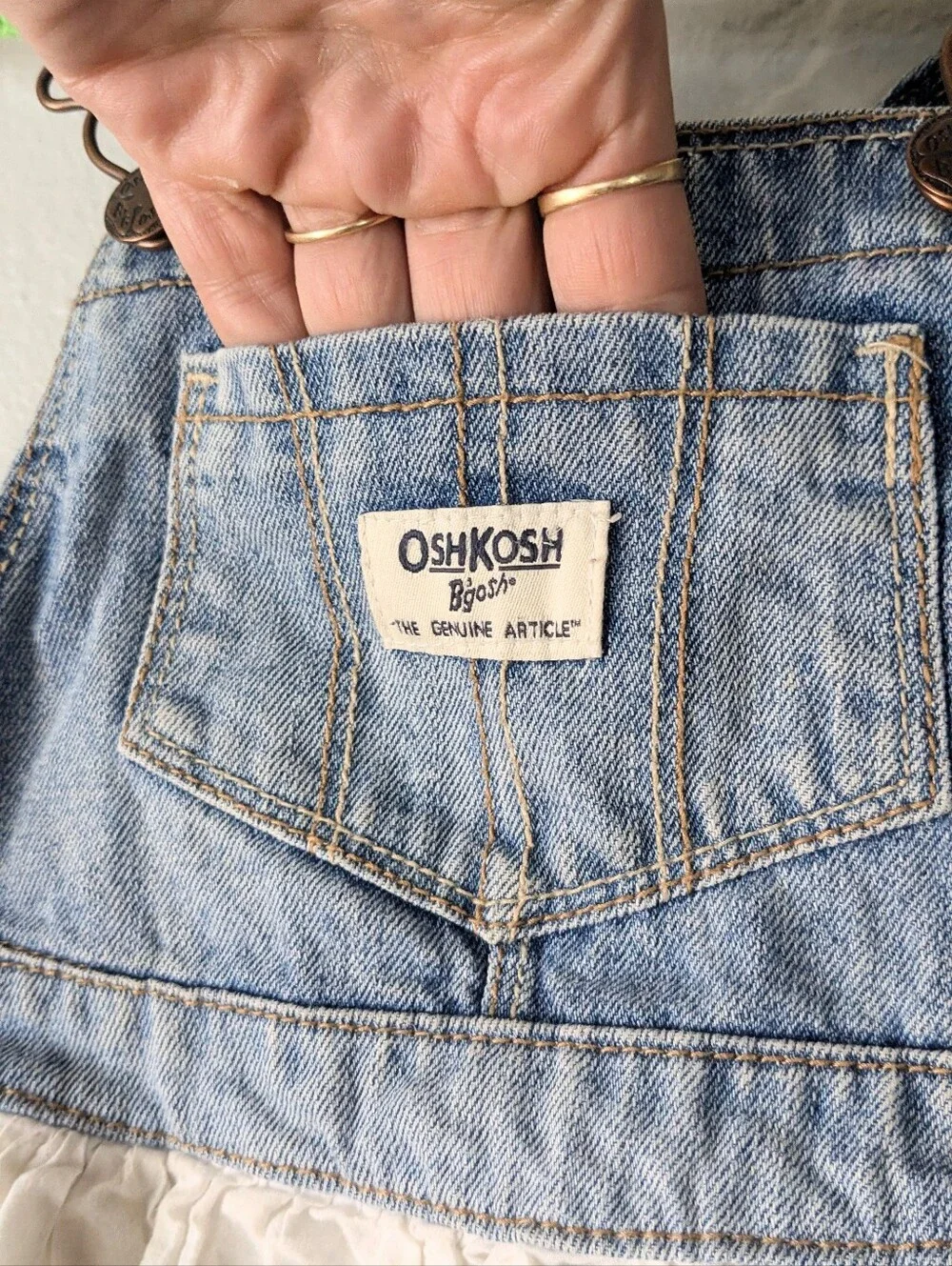 OshKosh B'gosh Toddler Girl Denim Eyelet Lace Overall Dress Size 3T